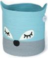 Blue Woven Cotton Rope Baby Basket with Lamb Des