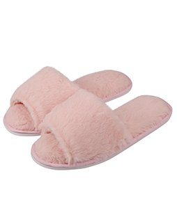 pink fluffy open toe slippers