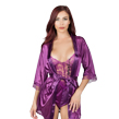 (Purple) Satin Robe with Floral Lace Chemise and