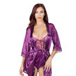 (Purple) Satin Robe with Floral La