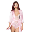 (Pink) Satin Robe with Floral Lace Chemise and G