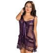 (Plum) Ruffle Lace Trim Fishnet Chemise