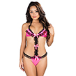 (Hot Pink) Ruffle Lace and Bows Bodysuit Teddy