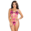 (Hot Pink) Straps and Bows Bodysuit Teddy