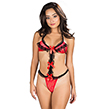 (Red) Ruffle Lace and Bows Bodysuit Teddy