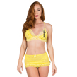 (Yellow) Ruffled Bra and Sheer Mini Skirt Set