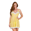 (Yellow) Feather Trim Floral Lace Babydoll Chemi