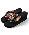 (Black) Saki Floral Wedge Sandals Flip Flops