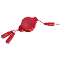(Red) Retractable Headphone Splitter Cable