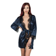(Navy Blue) Lace Trim Robe with G-