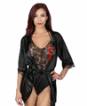 Satin Robe with Floral Lace Chemise and G-String