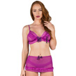 (Purple) Ruffled Bra and Sheer Mini Skirt Set