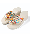 (Ivory) Saki Floral Wedge Sandals Flip Flops
