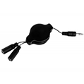 (Black) Retractable Headphone Splitter Cable