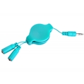 (Aqua) Retractable Headphone Splitter Cable