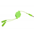 (Green) Retractable Headphone Splitter Cable